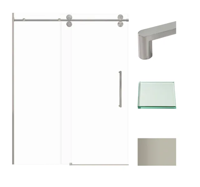 Teegan Plus Sliding Shower Door, Fixed, Clear Glass, Brushed Stainless, Riley