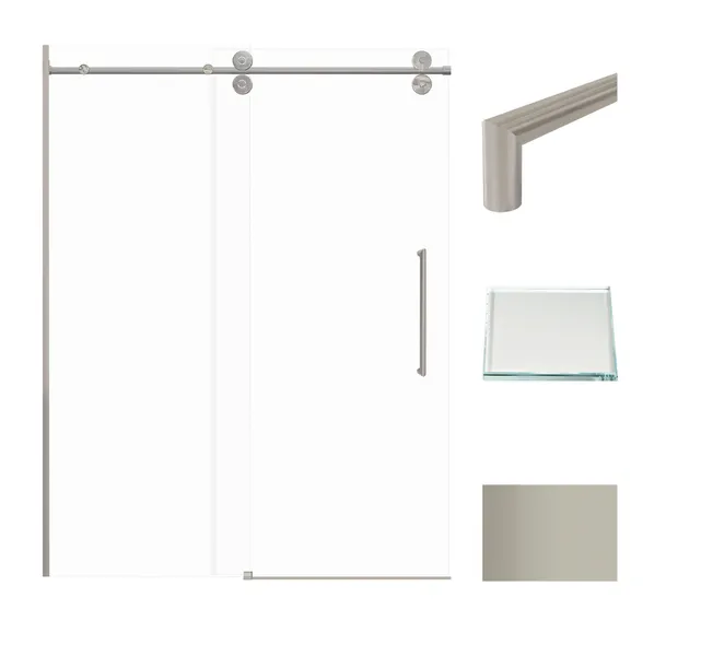Teegan Sliding Shower Door, Fixed, Clear Glass, Brushed Stainless, Turin Handle