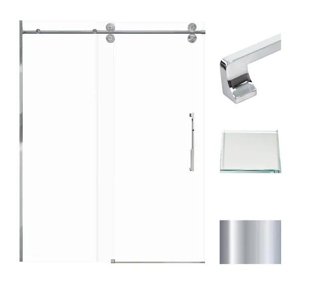 Teegan Sliding Shower Door, Fixed, Clear Glass, Polished Chrome, Justin Handle