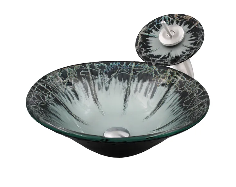 The Credere Artsy Hand Painted Textured Glass Bath Sink Combo Faucet and Drain, Brushed Nickel