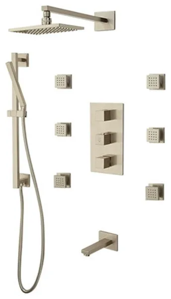 The Reno Brushed Nickel Rain Shower Head with Thermostatic Mixer and 360° Adjust