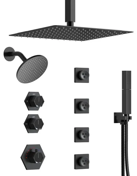Themostatic Shower System 12" High-Pressure Dual Heads, Matte Black
