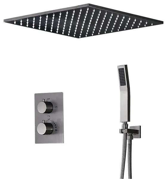 Thermostatic 16" Brass Brushed Nickel Head Shower System With Valve
