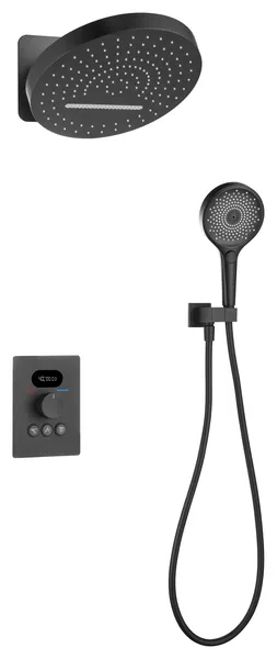 Thermostatic Luxury Complete Shower System with Rough-in Valve, Matte Black