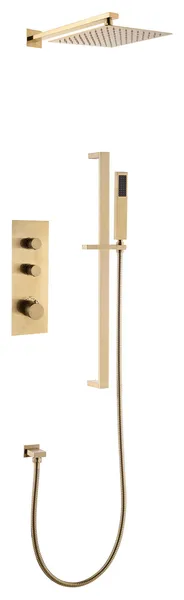 Thermostatic Rain Shower System with Hand Shower-Includes Rough-in Valve, Brushed Gold