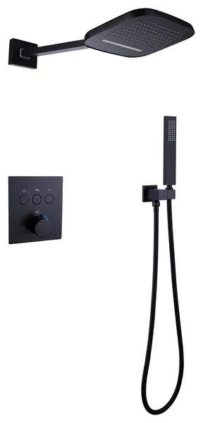 Thermostatic Rain Shower System with Hand Shower-Includes Rough-in Valve, Matte Black