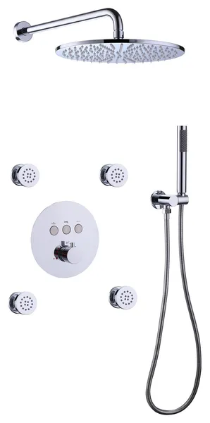 Thermostatic Shower System with Handheld Shower and Body Jets, Chrome
