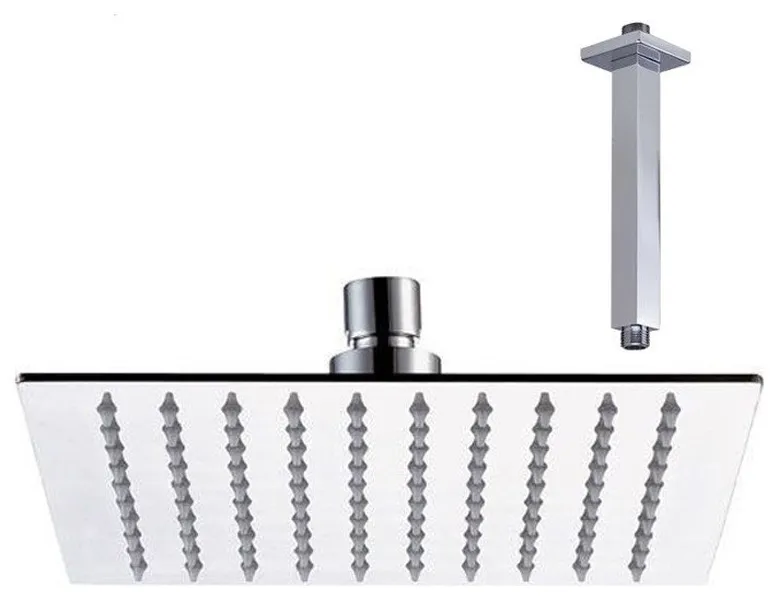 Thin Square Rain Shower Head 10 Inch, Polished Chrome, 6 Inch Arm