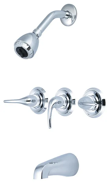 Three Handle Tub Shower Set, Polished Chrome