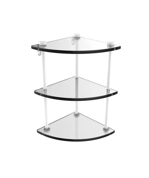 Three Tier Corner Glass Shelf, Matte White