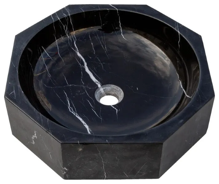 Toros Black Marble Octagon Vessel Sink Bowl Polished (D)16" (H)5"