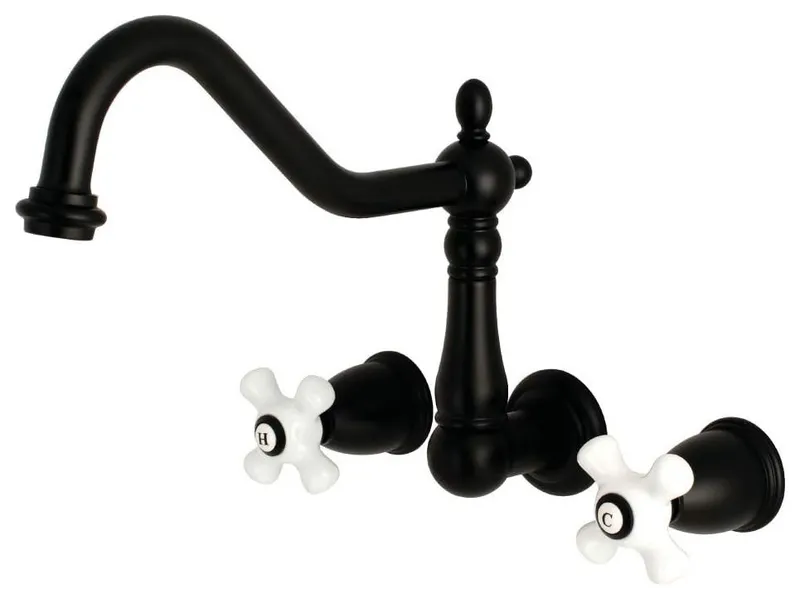 Traditional Brass Bathtub Faucet with Long Spout & Crossed Handles, Matte Black