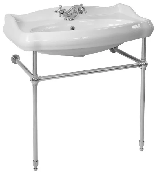 Traditional Ceramic Console Sink With Chrome Stand, One Hole