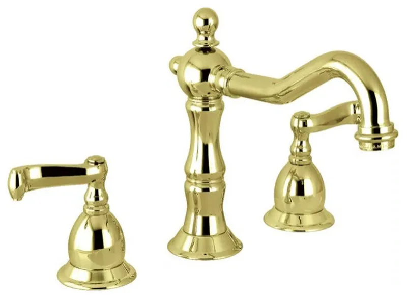 Traditional Widespread Faucet with High Spout & Scrolled Lever Handles, Brass