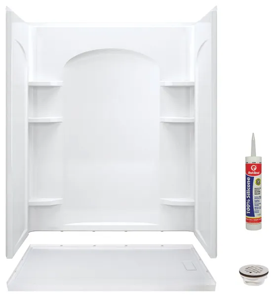 Transolid 60"x32" Low Profile Shower Kit with Right Hand Drain, White