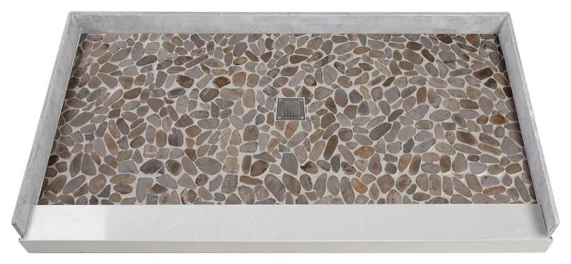 Transolid 60x32 PreTiled Shower Base, Left Hand Drain, Pebble Cr??me