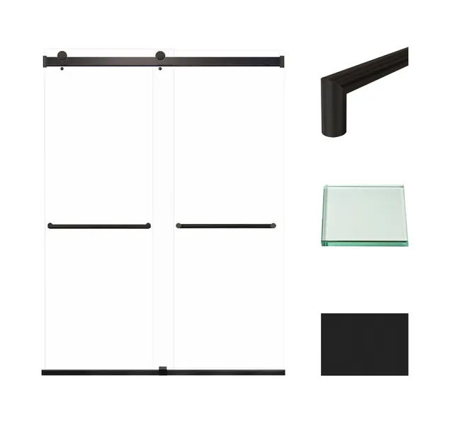 Transolid Brianna 60" W x 80" H Frameless Sliding Shower Door, Matte Black