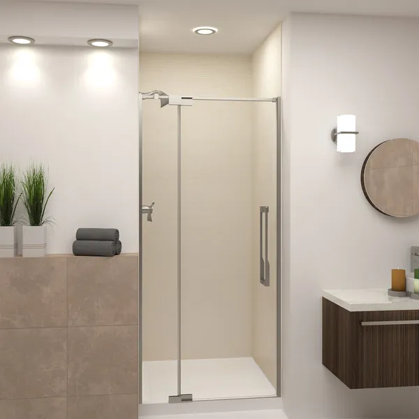 Transolid Irene 36"W x76"H Pivot Shower Door in Brushed Stainless w/ Clear Glass