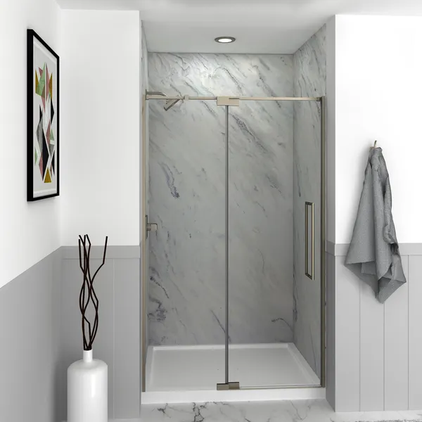 Transolid Irene 48"W x76"H Pivot Shower Door, Brushed Nickel With Clear Glass
