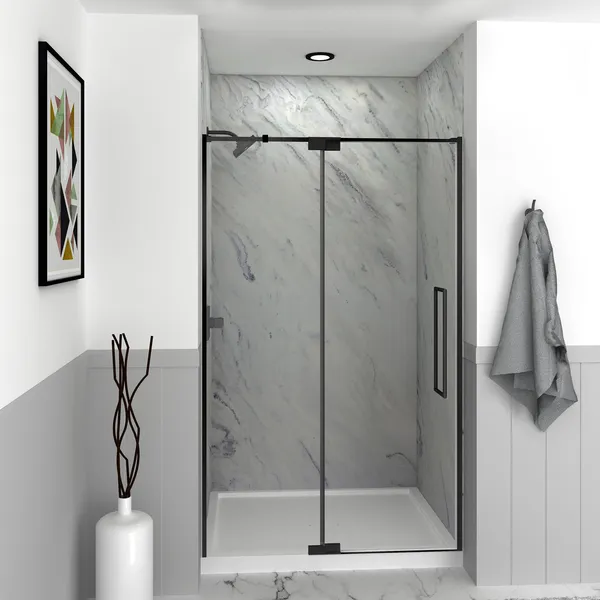 Transolid Irene 48"W x76"H Pivot Shower Door in Matte Black with Clear Glass
