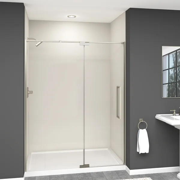 Transolid Irene 60"W x76"H Pivot Shower Door, Brushed Nickel, Clear Glass With R