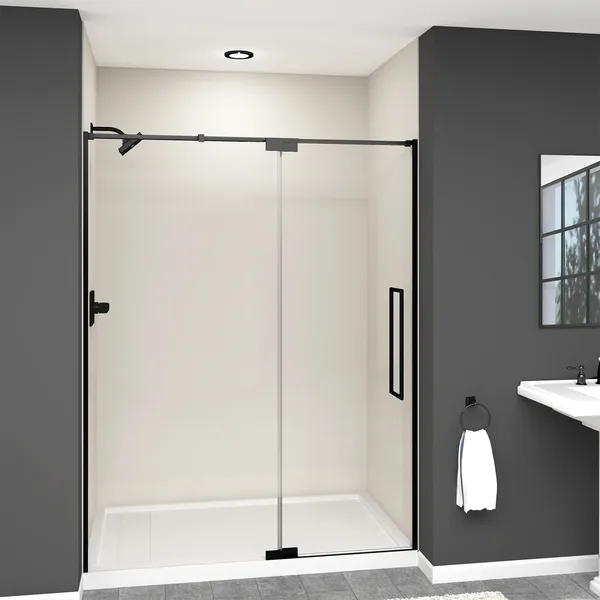 Transolid Irene 60"W x76"H Pivot Shower Door in Matte Black with Clear Glass