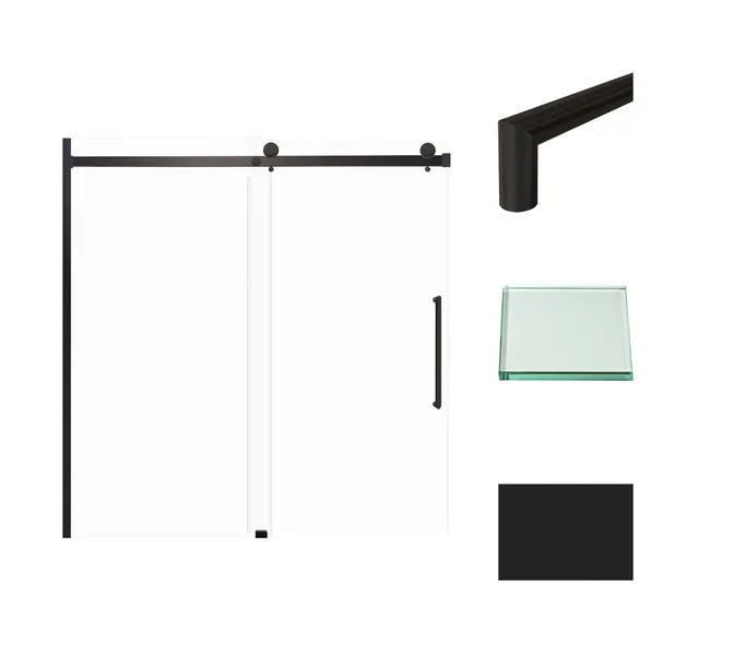 Transolid Madeline 60"x60" Frameless Shower Door With Fixed Panel, Matte Black