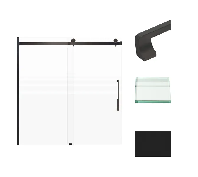 Transolid Madeline 60"x60" Frameless Shower Door With Fixed Panel, Matte Black