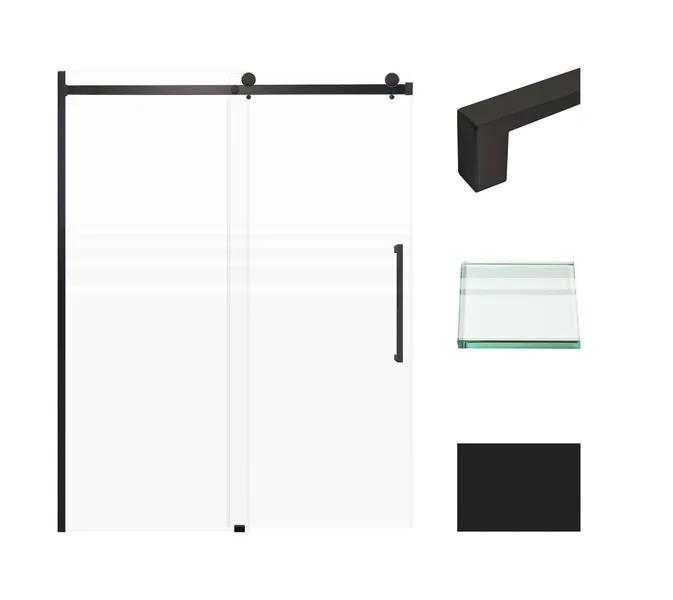 Transolid Madeline 60"x76" Frameless Shower Door With Fixed Panel, Matte Black