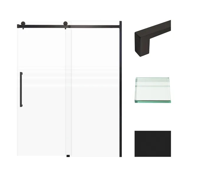 Transolid Madeline 60"x76" Frameless Shower Door With Fixed Panel, Matte Black