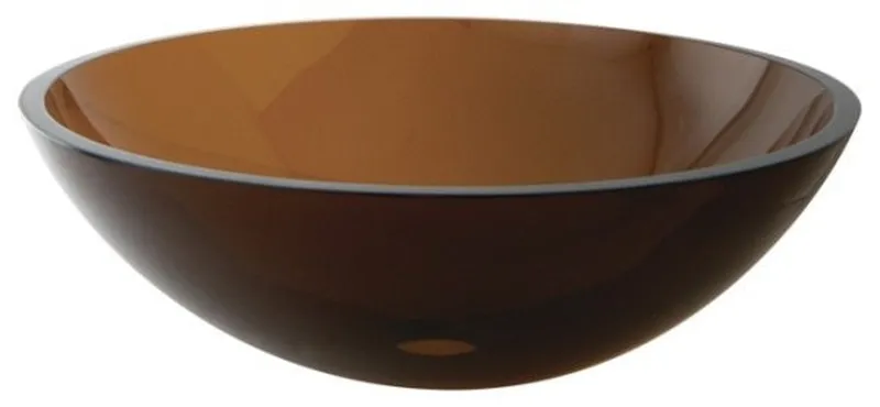 Transparent Amber Tempered Glass Bathroom Sink without Overflow Hole EVSPFW1