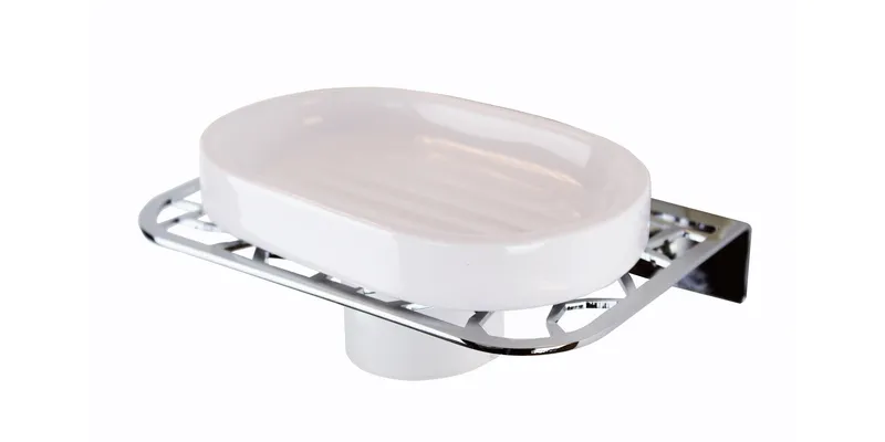 Trencasis Wall Soap Holder, Polished Chrome and White