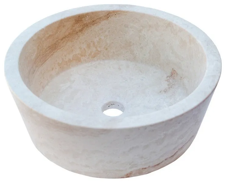 Troia Light Travertine Natural Stone Vessel Sink (D)16" (H)6"