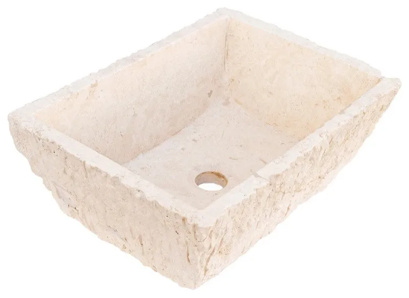 Troia Light Vessel Sink Honed Interior Hand Chiseled Exterior (W)12"(L)17"(H)6"