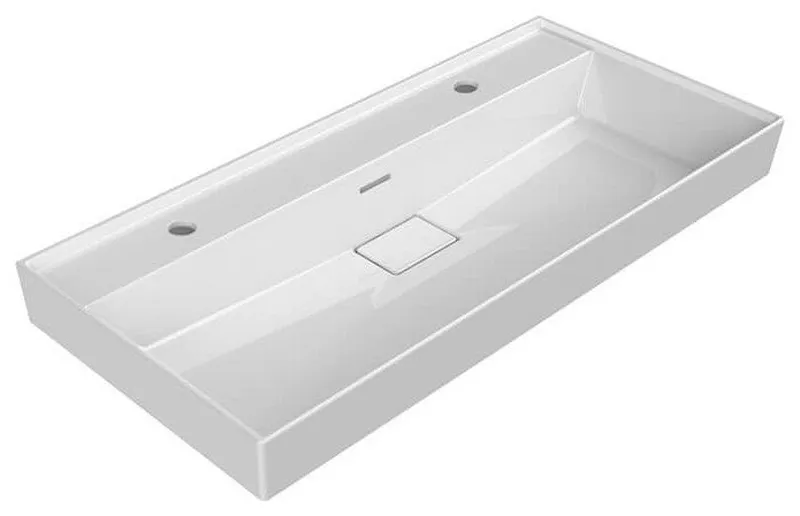 Trough Ceramic Wall Mounted or Drop In Sink, Two Hole