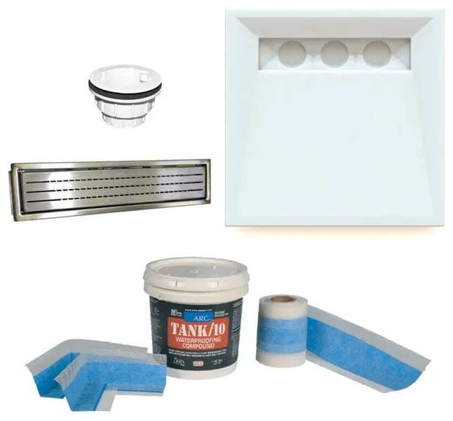 TrueDEK Shower Base, Pro Waterproof, Slotted Drain, Brushed SS, 47.2"x47.2"
