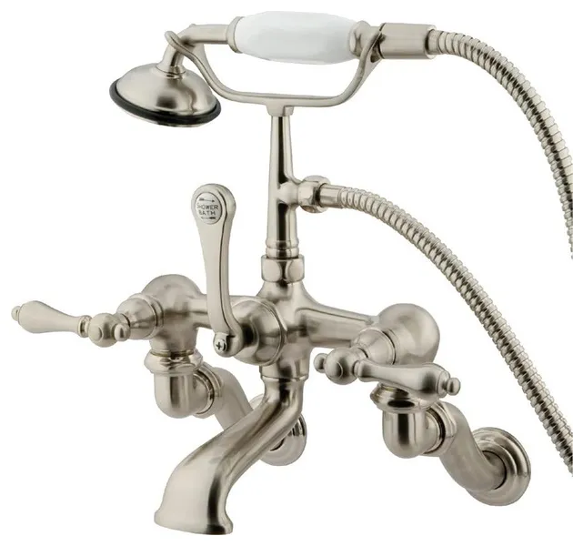 Tub Faucet with Curved Spout Hand Shower and Clawfoot Vintage Design, Brushed Nickel