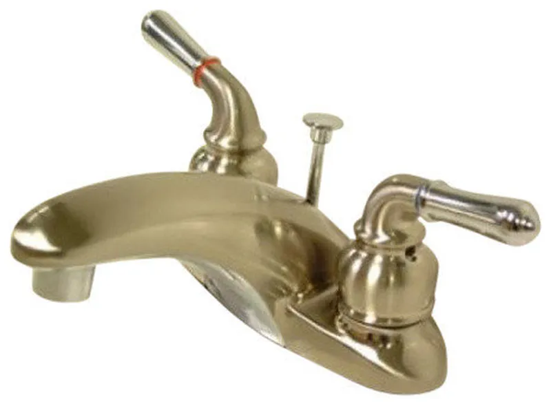 Two Handle 4" Centerset Lavatory Faucet, Satin Nickel/Polished Chrome