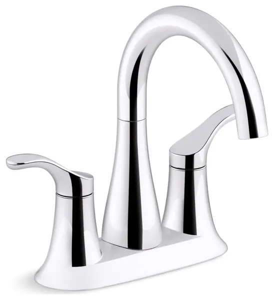 Two Handle Gooseneck Bathroom Faucet with Clicker Drain and Overflow, Polished Chrome