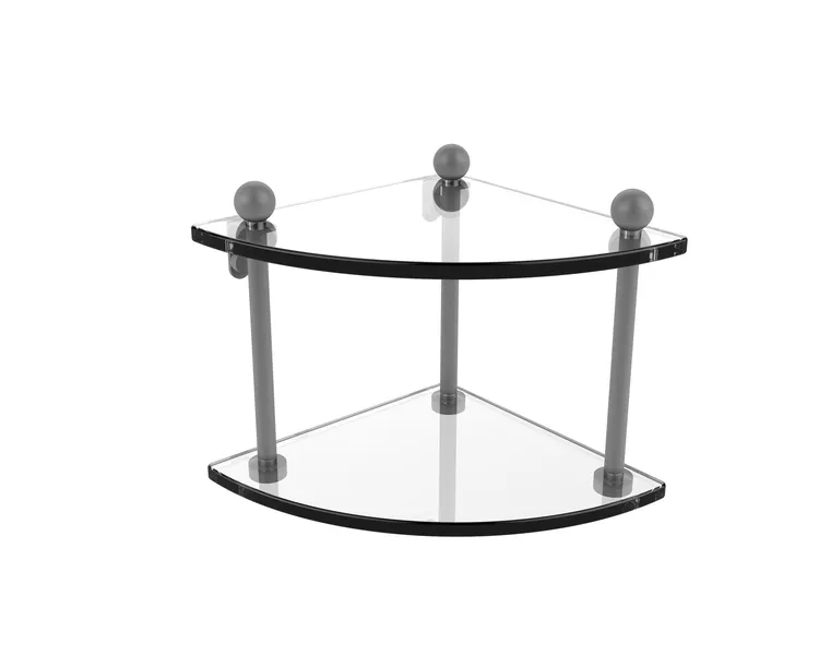 Two-Tier Corner Glass Shelf, Matte Gray