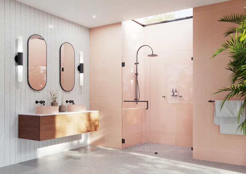 Umbra Frameless Wall Hinged Shower Door Towel Bar and Single Stationary Panel