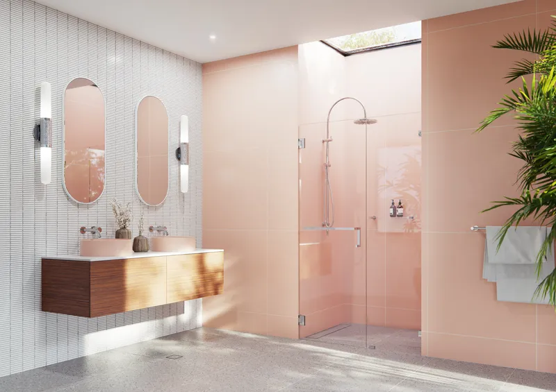 Umbra Frameless Wall Hinged Shower Door Towel Bar and Single Stationary Panel
