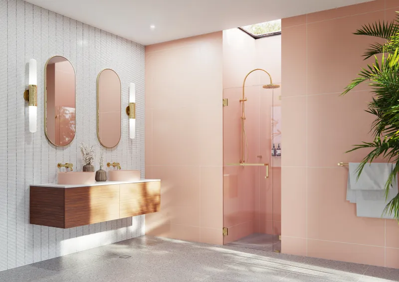 Umbra Frameless Wall Hinged Shower Door Towel Bar and Single Stationary Panel