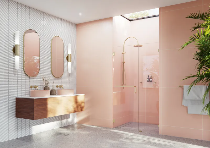 Umbra Frameless Wall Hinged Shower Door Towel Bar and Single Stationary Panel