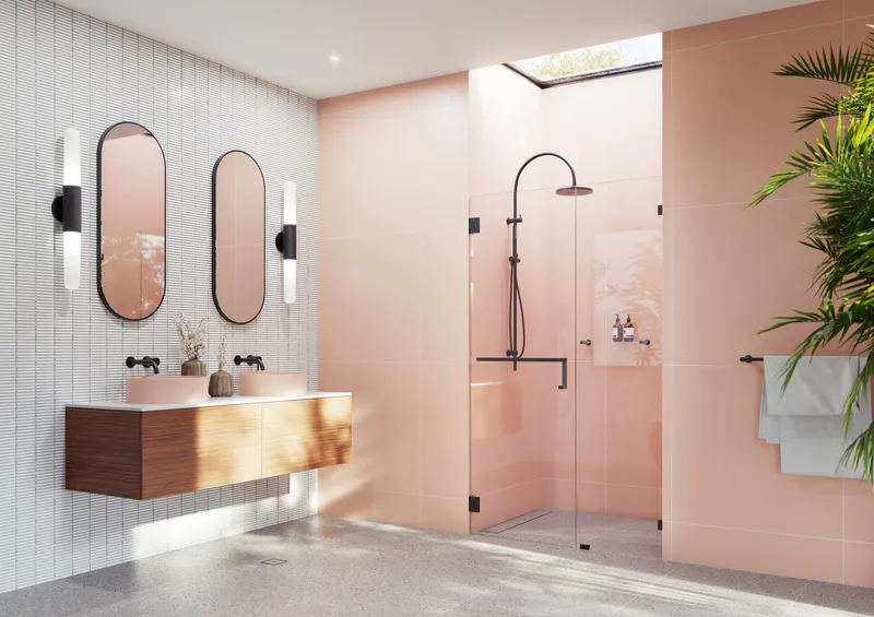 Umbra Frameless Wall Hinged Shower Door Towel Bar and Single Stationary Panel