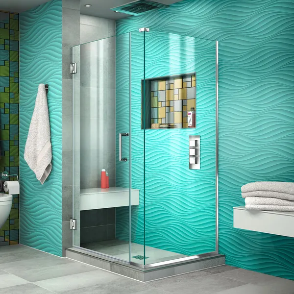Unidoor Plus 33"Wx30 3/8" Dx72"H Frameless Hinged Shower Enclosure, Chrome