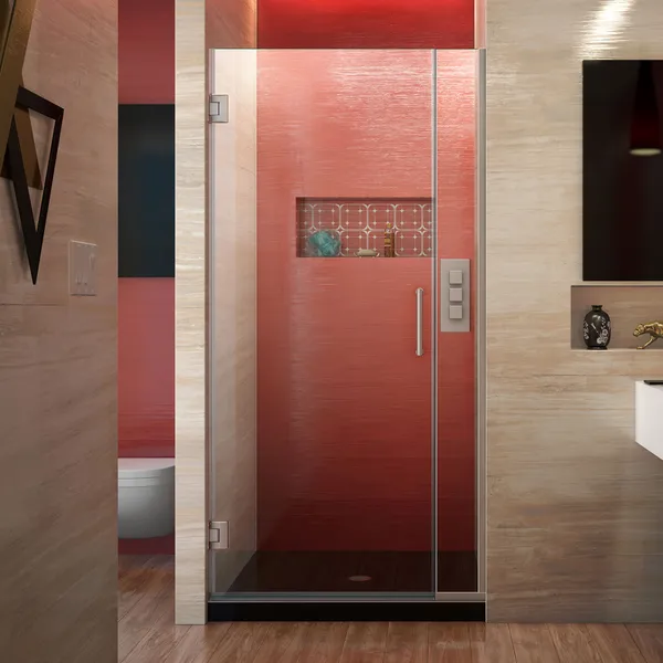 Unidoor Plus 34 1/2 - 35"Wx72"H Frameless Hinged Shower Door, Brushed Nickel