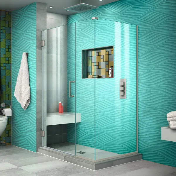 Unidoor Plus 41.5" W x 30 3/8" D x 72" H Hinged Shower Enclosure, Nickel