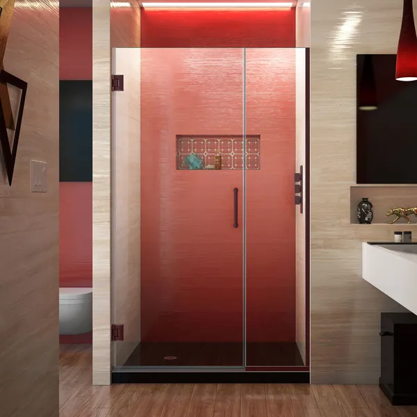 Unidoor Plus 43.5-44"Wx72"H Frameless Hinged Shower Door, Oil Rubbed Bronze