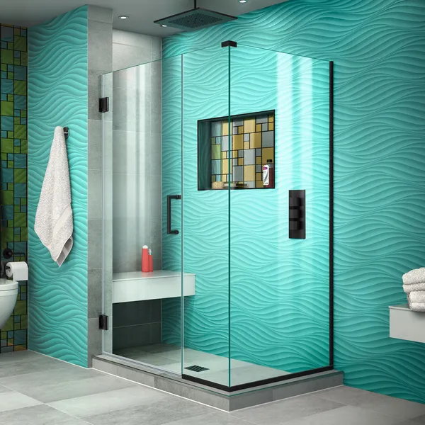 Unidoor Plus 43"Wx30 3/8" D Frameless Hinged Shower Enclosure, Satin Black